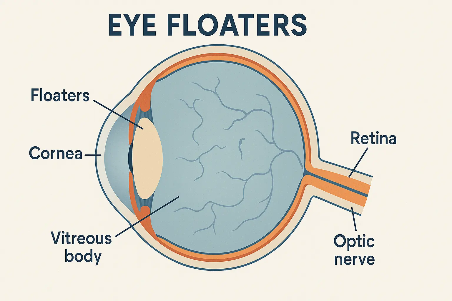 Diagram showing parts of the eye where floaters form