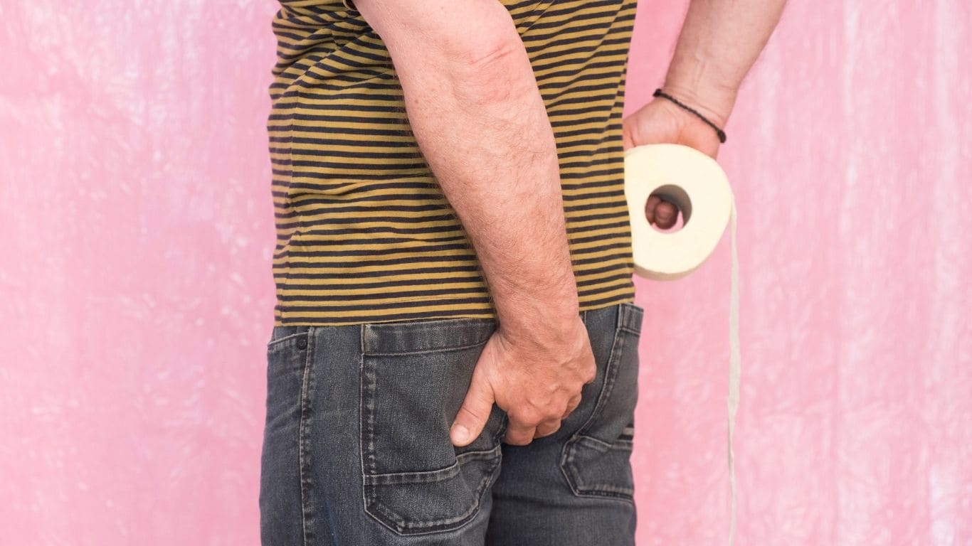 Medical illustration of blood flow restriction in prolapsed hemorrhoids