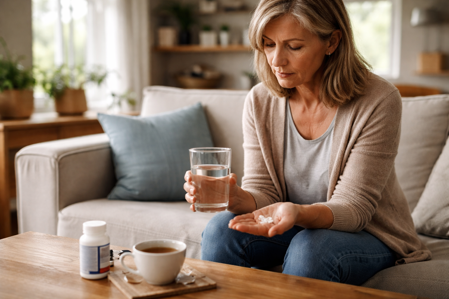 person resting quietly on a couch in a peaceful room