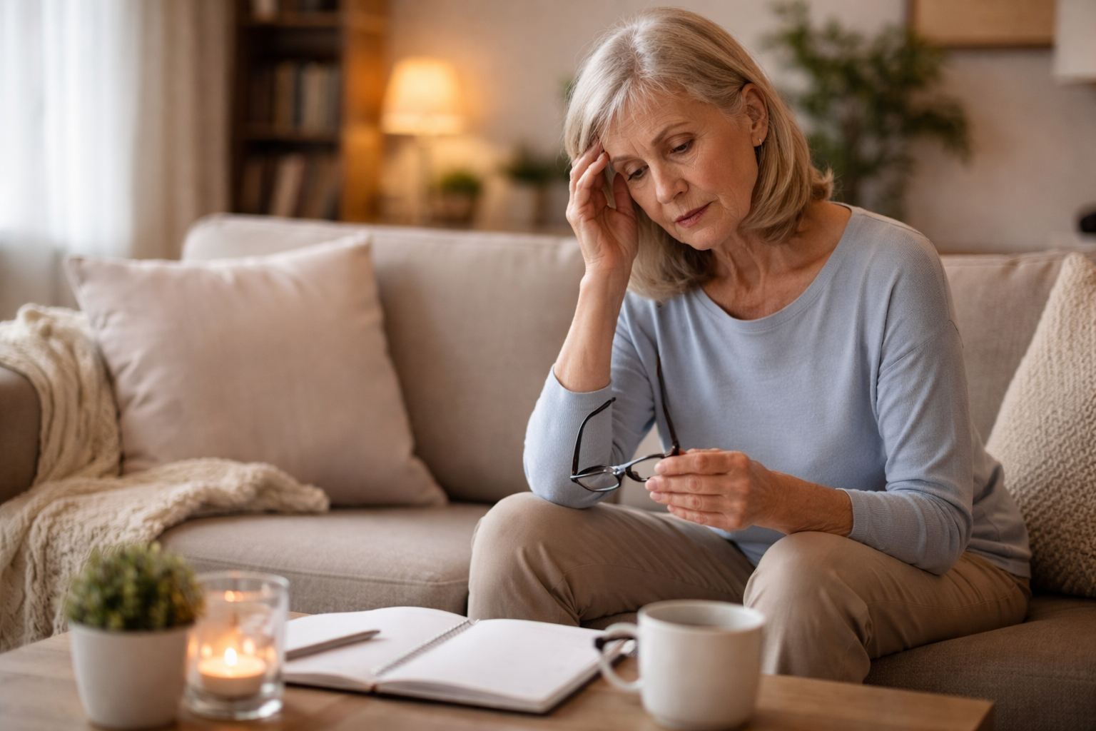 Person seated at kitchen table in calm morning setting