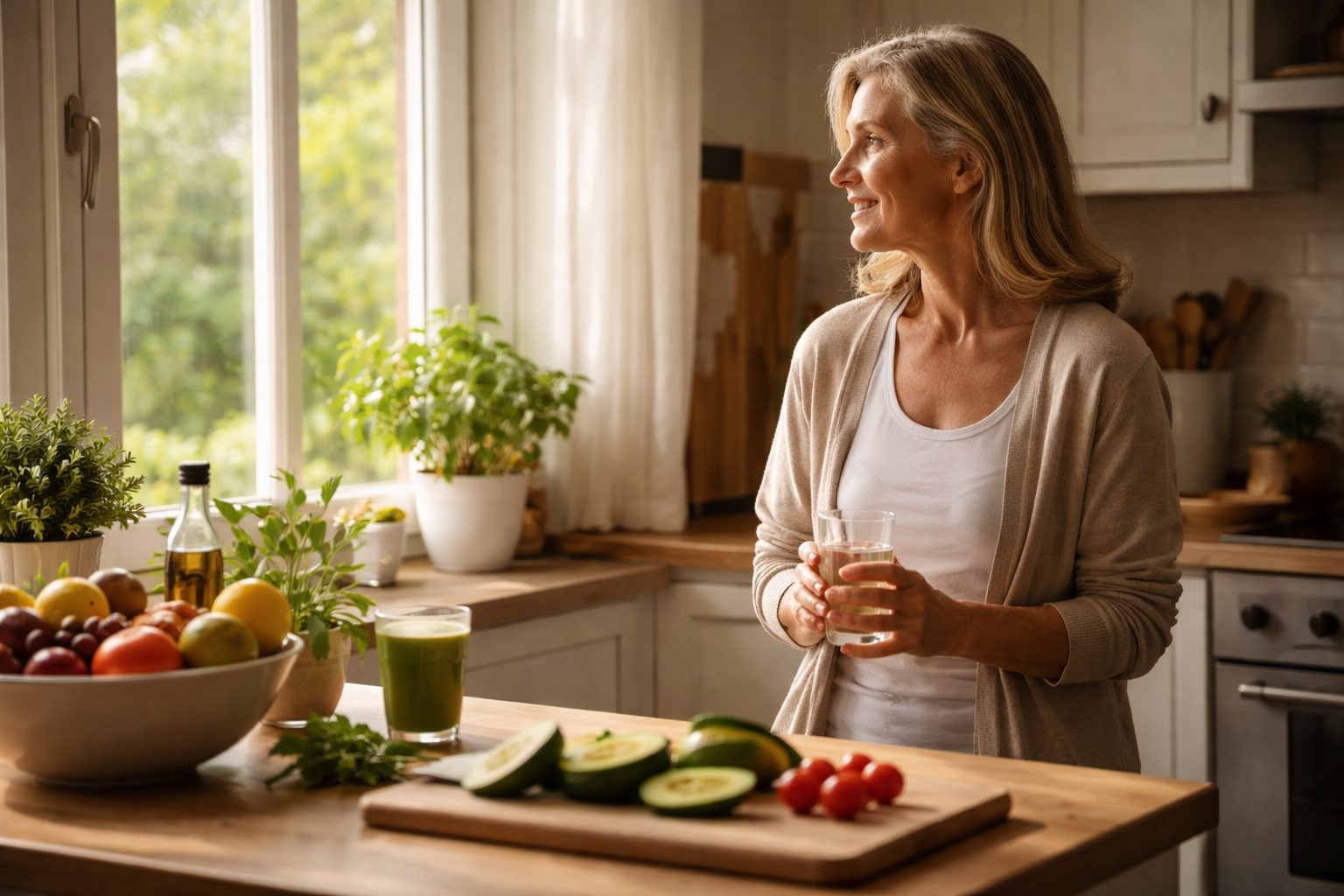 Person resting at a wooden table with a glass of water nearby