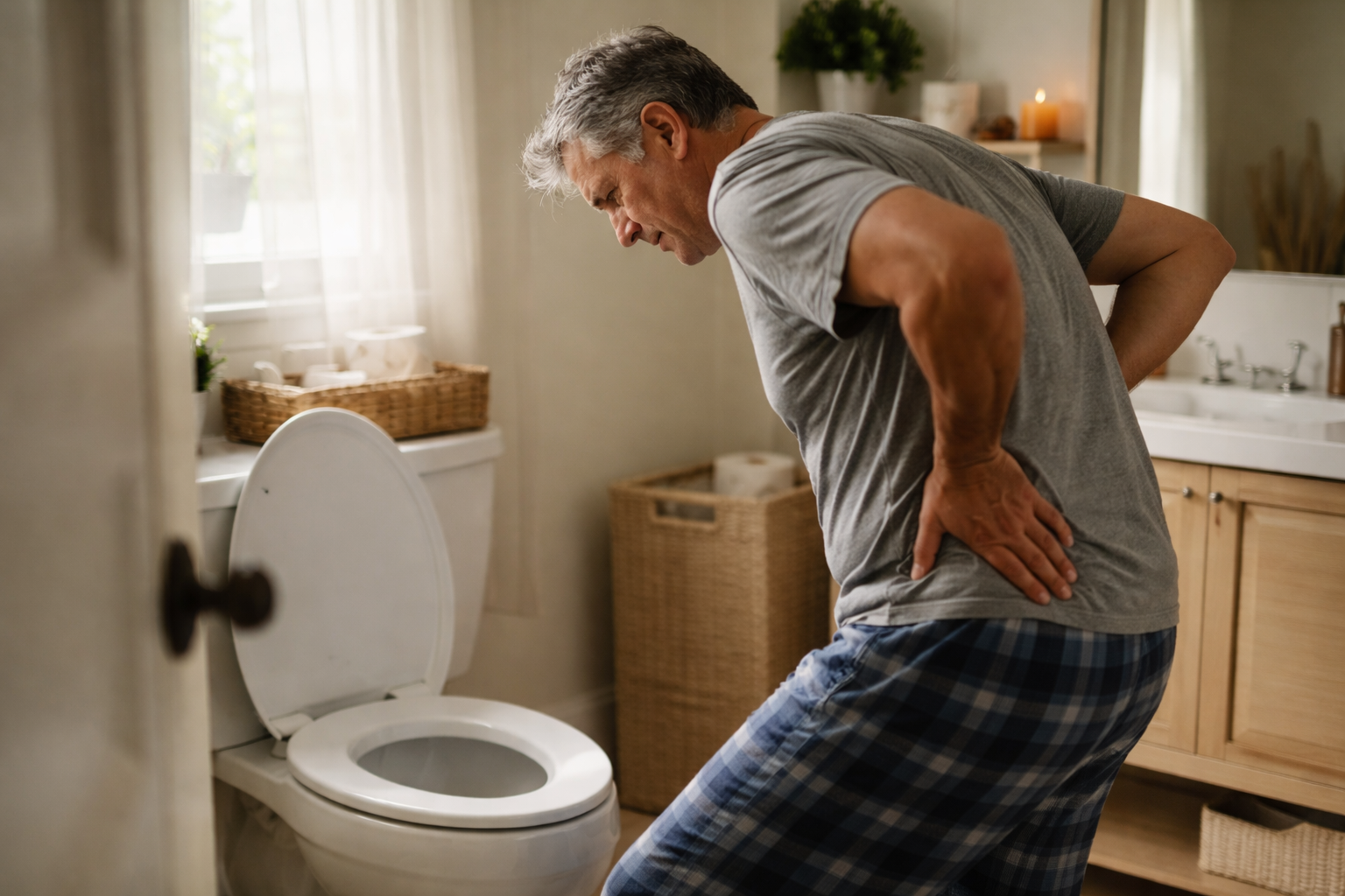 Sunlight coming through a small bathroom window illuminating a white sink and faucet